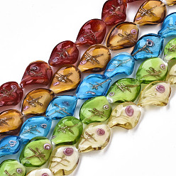 Mixed Color Handmade Gold Sand Lampwork Beads, Twist, Mixed Color, 20~21x15~16x8~10mm, Hole: 1~1.4mm