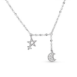 Platinum SHEGRACE Fashion Rhodium Plated 925 Sterling Silver Pendant Necklace, Micro Pave Grade AAA Cubic Zirconia Star and Moon Pendants(Chain Extenders Random Style), Platinum, 15.7 inch(40cm)