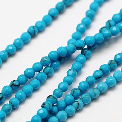 Turquesa Sintético Hebras de perlas de color turquesa chino sintéticas, ronda facetas, 2 mm, agujero: 0.8 mm, sobre 190 unidades / cadena, 15.3 pulgada