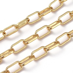 Real 18K Gold Plated Soldered Brass Paperclip Chains, Flat Oval, Drawn Elongated Cable Chains, Long-Lasting Plated, with Spool, Real 18K Gold Plated, 12x6.5x1.8mm, about 16.4 Feet(5m)/roll