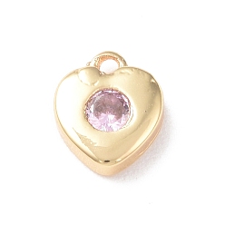 Lila Encantos de bronce, con vidrio, encanto del corazón, real 18 k chapado en oro, lila, 8x7x2.5 mm, agujero: 1 mm