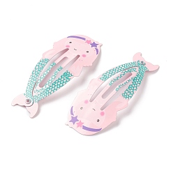 Pink Baking Painted Iron Snap Hair Clips, for Children's Day, Mermaid, Pink, 54x23x2mm
