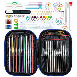 Blue DIY Hand Knitting Craft Art Tools Kit for Beginners, with Storage Case, Crochet Needles Set, Knitting Needles, Needles Stitch Marker, Scissor, Blue, 18.5x13.5x2cm