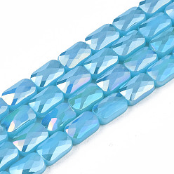 Light Sky Blue Electroplate Opaque Solid Color Glass Beads Strands, AB Color Plated, Faceted, Rectangle, Light Sky Blue, 7x4x3mm, Hole: 1mm, about 79~80pcs/strand, 20.47 inch(52cm)