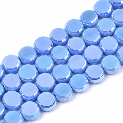 Royal Blue Electroplate Opaque Solid Color Glass Beads Strands, AB Color Plated, Faceted Flat Round, Royal Blue, 8x4mm, Hole: 1.5mm, about 99~101pcs/strand, 27.76 inch~28.94 inch, (70.5cm~73.5cm)