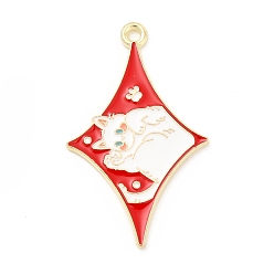 Red Alloy Enamel Pendants, Light Gold, with Cat Pattern Charm, Red, 36x22x1.5mm, Hole: 1.8mm