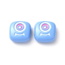 Bleu Bleuet Perles d'émail en alliage peintes à la bombe, carré avec oeil, bleuet, 10x10x4mm, Trou: 1.8mm
