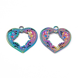 Rainbow Color Ion Plating(IP) 304 Stainless Steel Pendants, Heart Charm, Rainbow Color, 24.5x25x1.5mm, Hole: 2.8mm