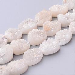 Floral White Electroplated Natural Quartz Crystal Beads Strands, Druzy Geode Crystal, Oval, Floral White, 16x12x5~9mm, Hole: 2mm, about 12pcs/strand, 7.7 inch