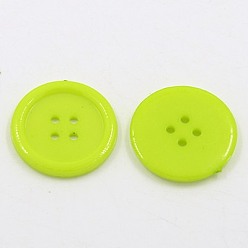 Amarillo de Verde Botones de costura de acrílico, botones de plástico de la camisa de diseño de vestuario, 4 agujero, teñido, plano y redondo, verde amarillo, 20x2.5 mm, agujero: 1 mm