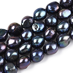 Bleu De Prusse Brins de perles de culture d'eau douce naturelles, perles baroques perles keshi, deux faces polies, teint, null, 9~12.5x8.5~12.5x8.5~10.5mm, Trou: 0.7mm, Environ 35~37 pcs/chapelet, 14.96~15.94 pouce (38~40.5 cm)