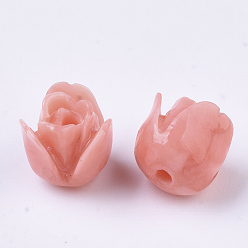 Light Coral Synthetic Coral Beads, Dyed, Two Tone, Rose, Light Coral, 7x7mm, Hole: 1mm