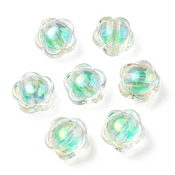 Medium Turquoise UV Plating Rainbow Iridescent Acrylic Beads, Two Tone Bead in Bead, Flower, Medium Turquoise, 12x12.5x8.5mm, Hole: 2.5mm