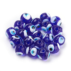 Blue Handmade Lampwork Beads, Evil Eye, Round, Blue, about 12mm in diameter, hole: 2mm