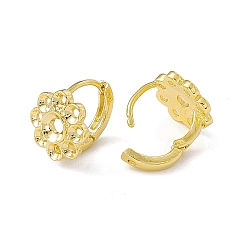 Real 24K Gold Plated Brass Hoop Earring Findings, Earring Settings, Flower, Cadmium Free & Lead Free, Real 24K Gold Plated, 11x12.5x10mm, Hole: 2mm and 4mm, Pin: 0.9mm