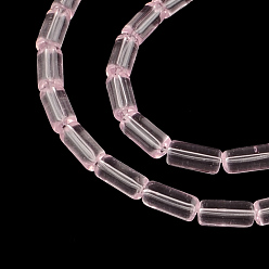 Rose Nacré Perles en verre transparentes , Tube, perle rose, 10x4mm, Trou: 0.5mm, Environ 32~33 pcs/chapelet, 12.5 pouce