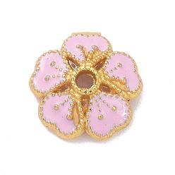 Pearl Pink Alloy Enamel Bead Caps, Cadmium Free & Lead Free, Long-Lasting Plated, Golden, Flower, Pearl Pink, 8x2.6mm, Hole: 1mm