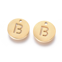 Letter B 304 Stainless Steel Charms, Ion Plating (IP), Flat Round, Letter.B, 10x1.5mm, Hole: 1mm