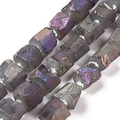 Gris Galvaniques perles de quartz naturel brins, hexagone prisme, forme irrégulière, grises , 8~13x10~14x6~11mm, Trou: 1mm, Environ 15~16 pcs/chapelet, 7.8~8 pouce (20~20.5 cm)