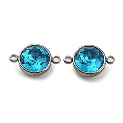 Deep Sky Blue K9 Glass Rhinestone Links connectors, with 304 Stainless Steel Findings, Flat Round, Deep Sky Blue, 14x21.5x9mm, Hole: 2.5mm