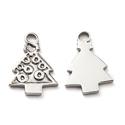 Stainless Steel Color 304 Stainless Steel Charms, Manual Polishing, Christmas Tree, Stainless Steel Color, 15x11x1.5mm, Hole: 1.6x1.9mm