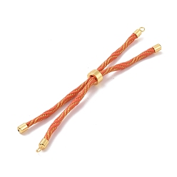 Dark Orange Nylon Cord Silder Bracelets, for Connector Charm Bracelet Making, with Rack Plating Golden Brass Clasp, Long-Lasting Plated, Cadmium Free & Lead Free, Dark Orange, 9-1/8x1/8 inch(23x0.3cm), Hole: 2mm