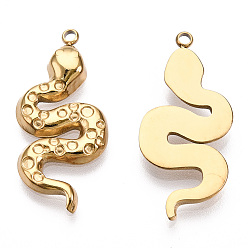 Real 14K Gold Plated 304 Stainless Steel Pendant Cabochon Settings, Snake, Nickel Free, Real 14K Gold Plated, Tray: 1.2~1.5mm, 27x12.5x3mm, Hole: 1.5mm