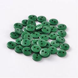 Dark Green 2-Hole Flat Round Resin Sewing Buttons for Costume Design, Dark Green, 12.5x2mm, Hole: 1mm