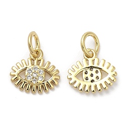 Real 18K Gold Plated Brass Micro Pave Cubic Zirconia Pendants, with Jump Ring, Lead Free & Cadmium Free, Eye Charm, Real 18K Gold Plated, 9.5x10x1.5mm, Hole: 3.4mm