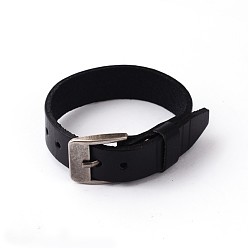Black Alloy Leather Cord Bracelets, Black, 260x17mm