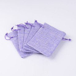 Средний Фиолетовый Мешки мешка шнурка упаковки мешка мешка имитационные полиэфирные, на Рождество, свадьба и упаковка поделки, средне фиолетовый, 9x7 см