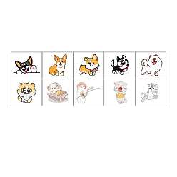 Other Animal Autocollants amovibles en papier pour tatouages temporaires étanches à l'eau, chat et chien, motif animal, 6x6.8 cm, 10 feuille / ensemble