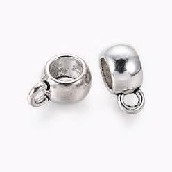 Antique Silver Tibetan Style Tube Bails, Loop Bails, Bail Beads, Rondelle, Lead Free and Cadmium Free, Antique Silver, 10.5x7.5x5mm, Hole: 2mm