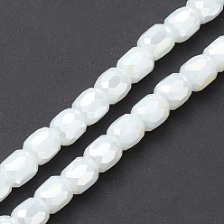 Blanc Perles en verre electroplate, de couleur plaquée ab , facette, baril, blanc, 8x8mm, Trou: 1.2mm, Environ 80 pcs/chapelet, 26.14'' (66.4 cm)