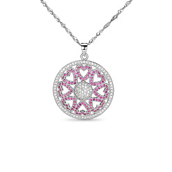 Серебро Ожерелье shegrace Fashion 925 из стерлингового серебра, круглый кулон с микро проложить красный ааа кубический цирконий сердце, серебряные, 17.7 дюйм