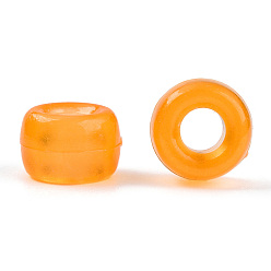 Orange Transparent & Luminous Plastic Beads, Frosted, Glow in the Dark, Barrel, Orange, 9x6mm, Hole: 3.8mm, about 1900pcs/500g