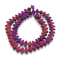 Purple Plated Electroplate Non-magnetic Synthetic Hematite Bead Strands, Polished, Rhombus, Purple Plated, 6x10x3mm, Hole: 1mm, about 65~66pcs/strand, 15.3 inch~15.7 inch(39~40cm)