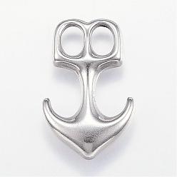 Stainless Steel Color 304 Stainless Steel Leather Cord Clasps, Anchor, Stainless Steel Color, 32.5x21x6mm, Hole: 5x7mm