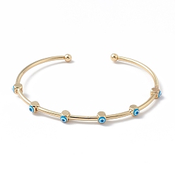 Темно-Голубой Латунь манжеты браслеты, эмалированные браслеты сглаза открытые для женщин, реальный 18 k позолоченный, глубокое синее небо, внутренний диаметр: 2-1/2 дюйм (6.5 см)