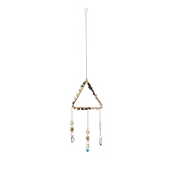 Mixed Stone Crystal Chandelier Glass Teardrop Pendant Decorations, Hanging Sun Catchers, with Natural & Synthetic Gemstone Chips Beads, Triangle, 500mm