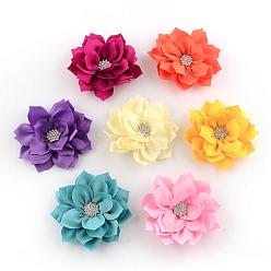Mixed Color Handmade Woven Costume Accessories, with Alloy Rhinestone Findings, Flower, Mixed Color, 86x20mm