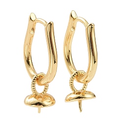 Golden Brass Hoop Earring Findings, for Half Drilled Beads, Cadmium Free & Lead Free, Teardrop, Golden, 14.5x12.5x2mm, Pin: 0.8mm