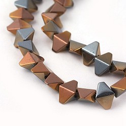 Copper Plated Electroplated Non-magnetic Synthetic Hematite Beads Strands, Half Plated, Rhombus, Copper Plated, 5.5x8x4mm, Hole: 0.8mm, about 73pcs/strand, 15.74 inch(40cm)