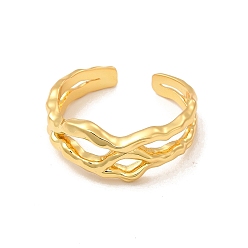 Real 18K Gold Plated Brass Hollow Open Cuff Ring for Women, Lead Free & Cadmium Free, Real 18K Gold Plated, US Size 8(18.1mm)