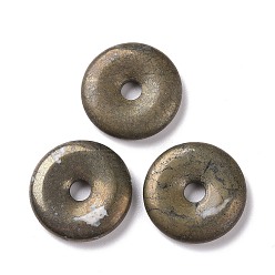 Pyrite Natural Pyrite Pendants, Large Hole Pendants, Donut/Pi Disc Charm, 25x5mm, Hole: 5mm