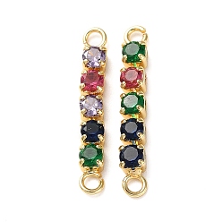 Colorful Rack Plating Brass Pave Cubic Zirconia Connector Charms, Rectangle Links, Lead Free & Cadmium Free, Real 18K Gold Plated, Long-Lasting Plated, Colorful, 23x3x3mm, Hole: 1.8mm