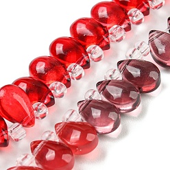Roja Cuentas de vidrio transparentes, cuentas multicolores segmentadas, superior perforado, lágrima, rojo, 9x6x5 mm, agujero: 1 mm, sobre 51~52 unidades / cadena, 11.89~12.28'' (30.2~31.2 cm)