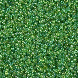 Lawn Green 12/0 Grade A Round Glass Seed Beads, Transparent Colours Rainbow, Lawn Green, 12/0, 2x1.5mm, Hole: 0.9mm, about 30000pcs/bag