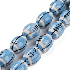 Bleu Ciel Clair Brins de perles de porcelaine faites à la main, de rugby, lumière bleu ciel, 16x11mm, Trou: 1.6mm, Environ 22 pcs/chapelet, 13.98'' (35.5 cm)