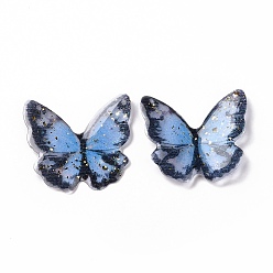 Royal Blue Transparent Resin Cabochons, with Gold Foil, Butterfly, Royal Blue, 21.5~22x22~24.5x1.5~4.7mm